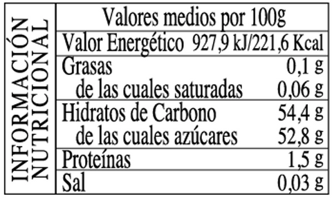 Info nutricional mermelada piña con viruta naranja