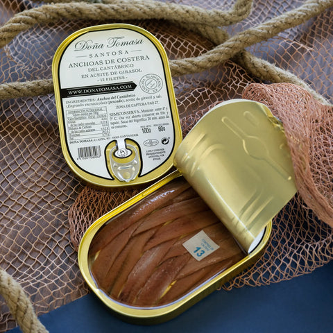 Lata abierta de anchoas de costera Doña Tomasa, 12 filetes grandes