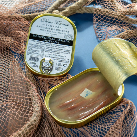 Lata abierta de anchoas de costera con mantequilla Doña Tomasa, 115 g