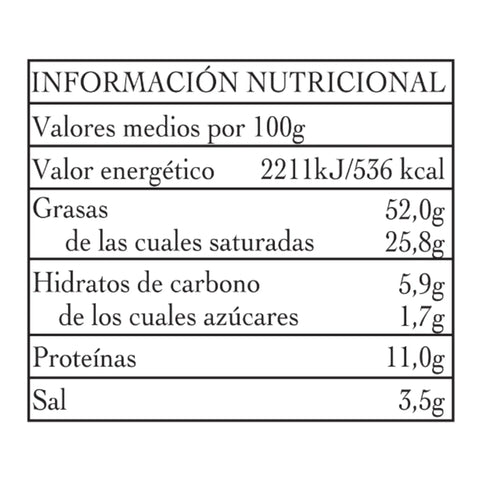 Información nutricional de las anchoas de costera con mantequilla de 115 g