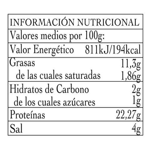 Información nutricional de los boquerones de costera Doña Tomasa
