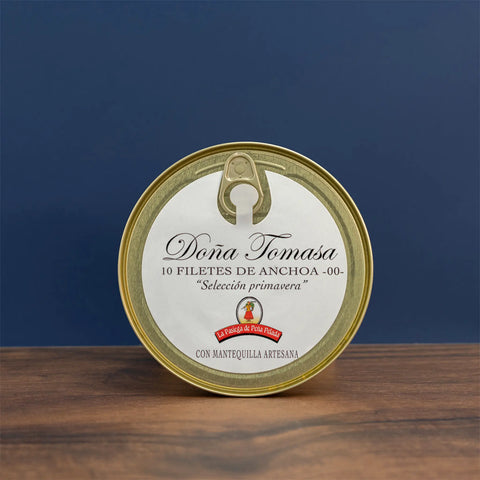 Lata cerrada de anchoas 00 con mantequilla artesana Doña Tomasa
