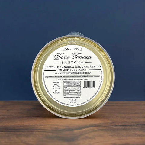 Lata cerrada de anchoas de costera Pandereta Doña Tomasa