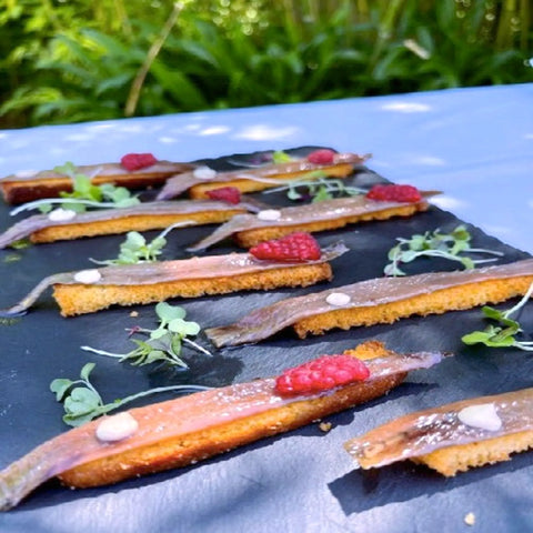 Tostas con anchoas de costera Pandereta y tomate